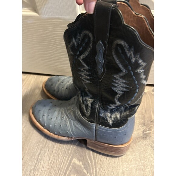LUCCHESE OSTRICH EXOTIC CREPE SOLE ROPER BLUE BLACK COWGIRL COWBOY WESTERN BOOTS - Picture 5 of 9